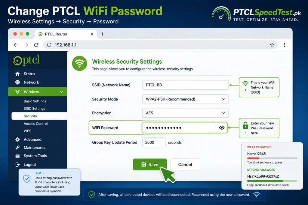 Change PTCL WIFI Password